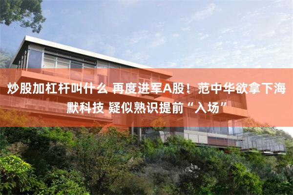炒股加杠杆叫什么 再度进军A股！范中华欲拿下海默科技 疑似熟识提前“入场”
